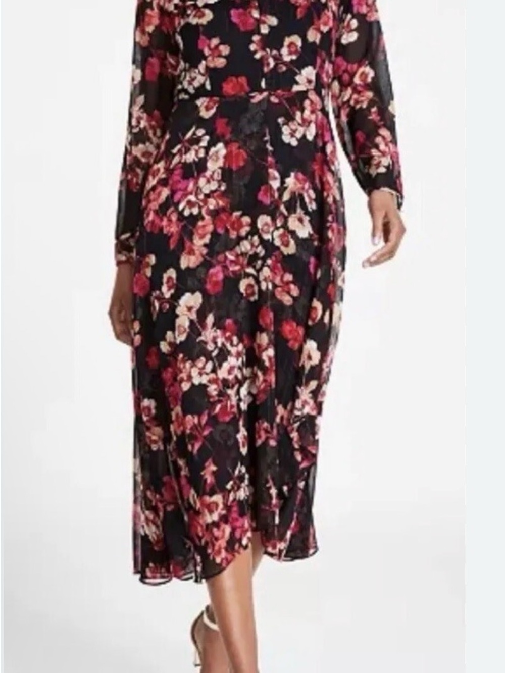 Maison Jules Black Midi Dress with Pink Floral Print